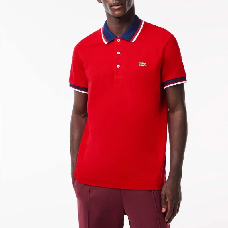 Image of Lacoste Regular Fit Stretch Mini Piqu Polo Shirt - Red Red XS