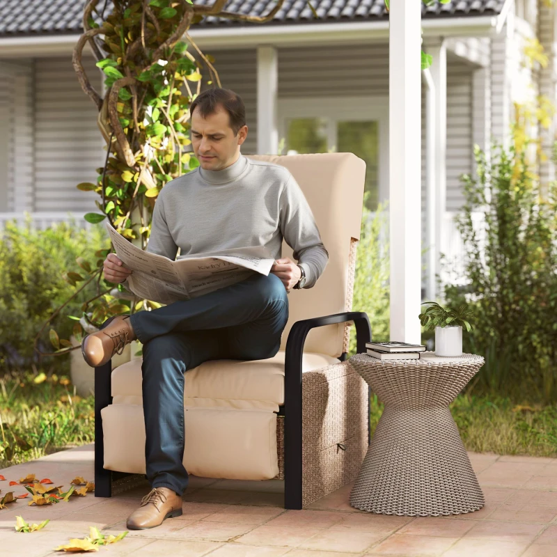 Image of Outsunny Rattan Garden Recliner Chair Sun Lounger w/ Side Tray - Brown/Khaki TJ Hughes Khaki 5063603350748