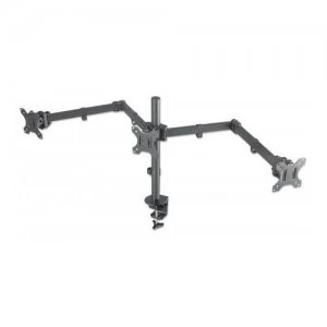 Image of Manhattan Monitor Triple Desk Mount (clamp) 3 screens 10-27" Vesa 75x75 to 100x100mm 3 pivots (full motion) Height up to 44cm Max 14kg Black Box