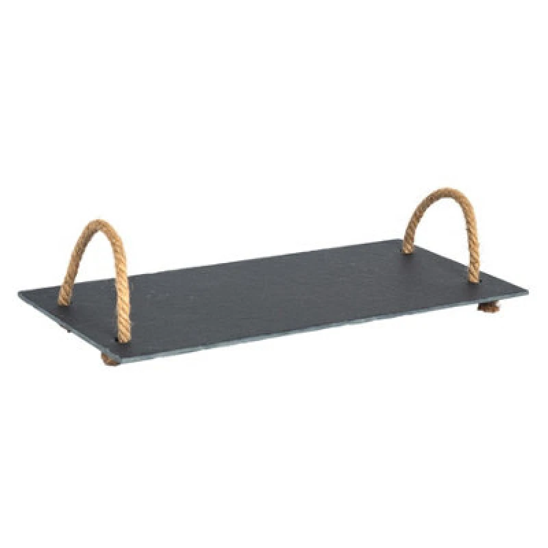 Image of Argon Tableware Slate Serving Tray with Rope Handles 40 x 20cm Grey