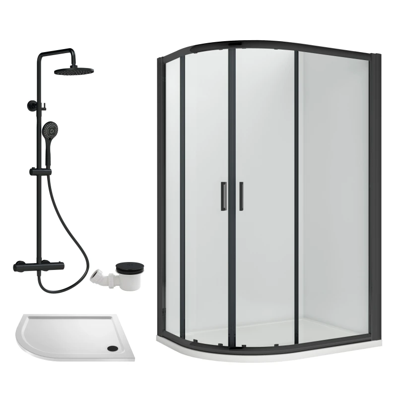 Image of Balterley Offset Left Quadrant Tray Round Shower Waste White Black 1000x 800mm White Unisex