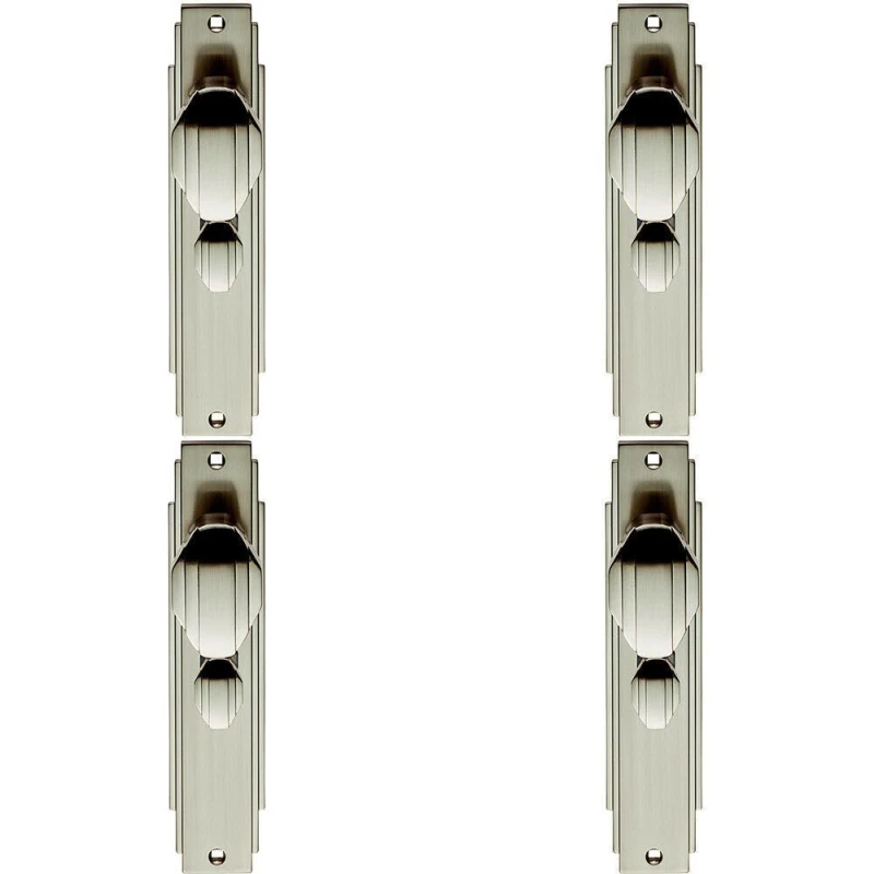 Image of Loops 4x PAIR Line Detailed Door Knob on Bathroom Backplate 205 x 45mm Satin Nickel Metallics