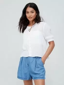 Image of Superdry Vintage Short Sleeve Broderie Top - White, Size 8, Women