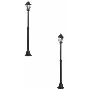 Image of 2 pack IP44 Outdoor Bollard Light Black & Silver Lantern 2000mm Post 60W E27