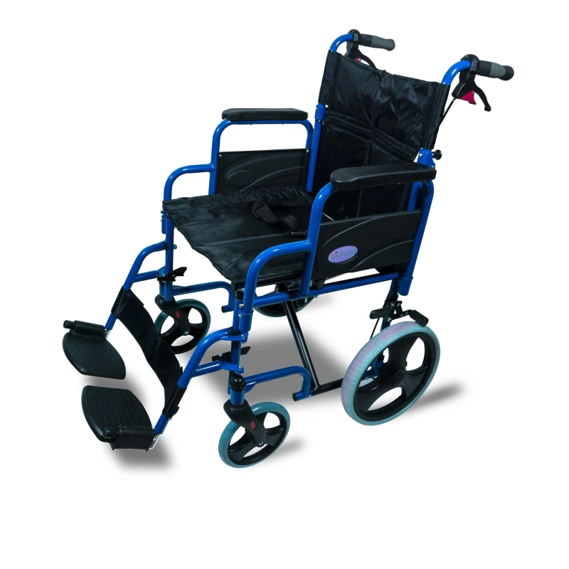 Image of Aidapt Deluxe Attendant Propelled Steel Wheelchair Blue Blue