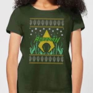 Image of DC Aquaman Knit Womens Christmas T-Shirt - Forest Green - S