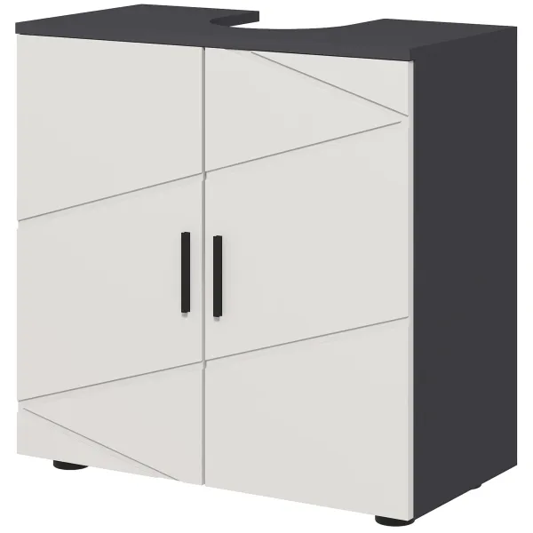 Image of kleankin Pedestal Sink Cabinet, Bathroom Vanity Unit, Floor Basin Storage Cupboard with Double Doors and Shelf, 60 x 30 x 60 cm, Light Grey