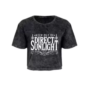 Image of Grindstore Ladies/Womens Keep Out Of Direct Sunlight Acid Wash Oversized Cropped T-Shirt (Small (UK 8-10)) (Grey)