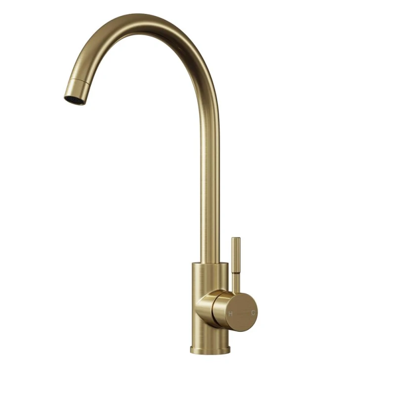 Image of Balterley Round Kitchen Sink Mixer Tap, Top Fix Installation, Brushed Brass in Metallics Metallics Unisex