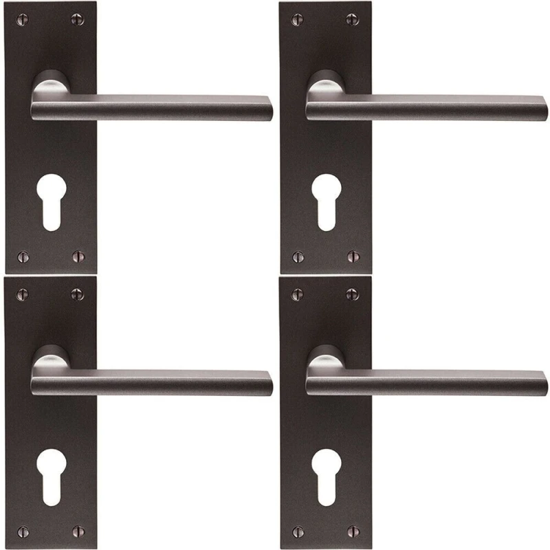 Image of Loops 4x PAIR Straight Bar Handle on Slim Euro Lock Backplate 150 x 50mm Matt Bronze Multi