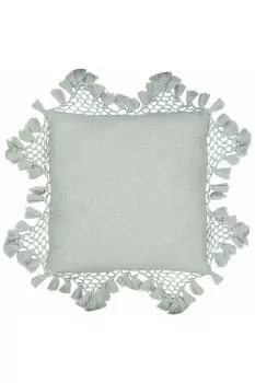 Image of Anko Slub Cotton Macrame Tassel Trimmed Cushion