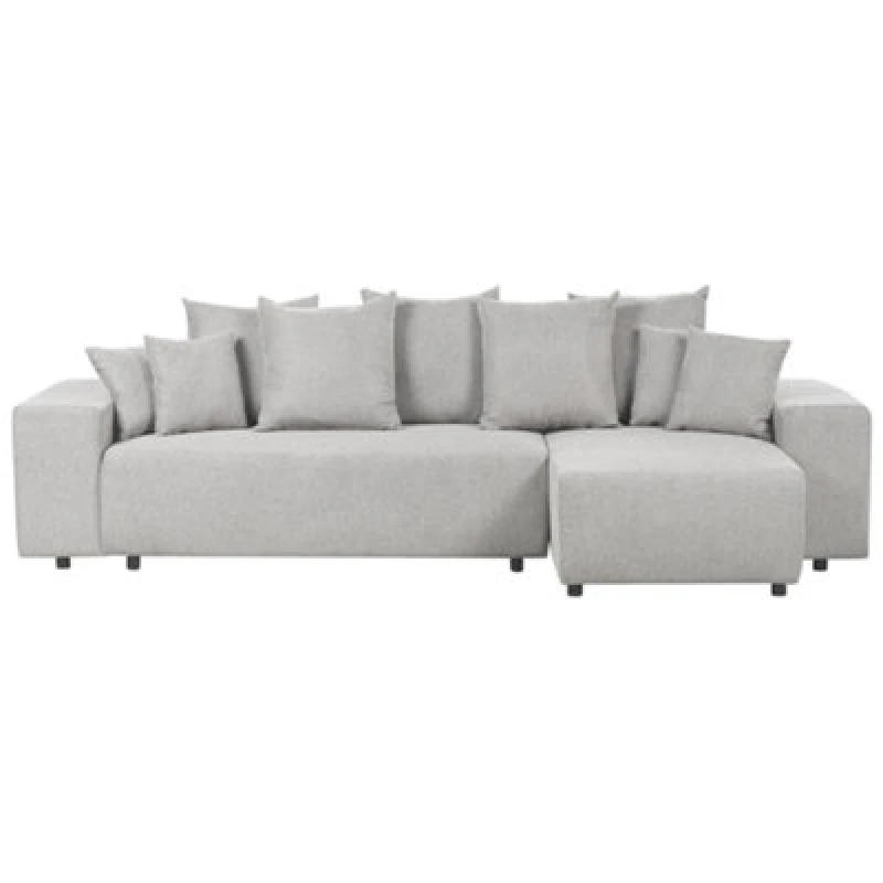 Image of Beliani Corner Sofa Bed 3 Seater Luspa Fabric Light Grey With Storage Left Hand