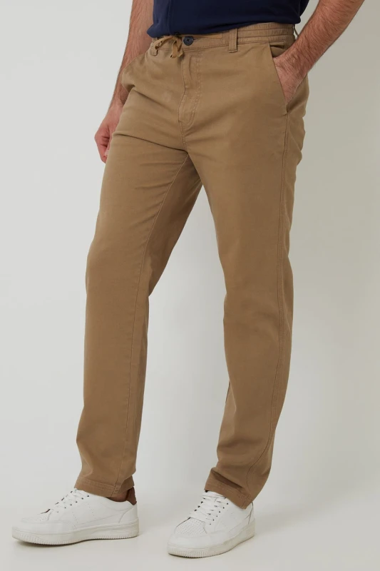 Image of Threadbare Threadbare Men Cotton Elasticated Waist Chino Trousers in Stone Size: 36R Stone 36R Male 7625915100701