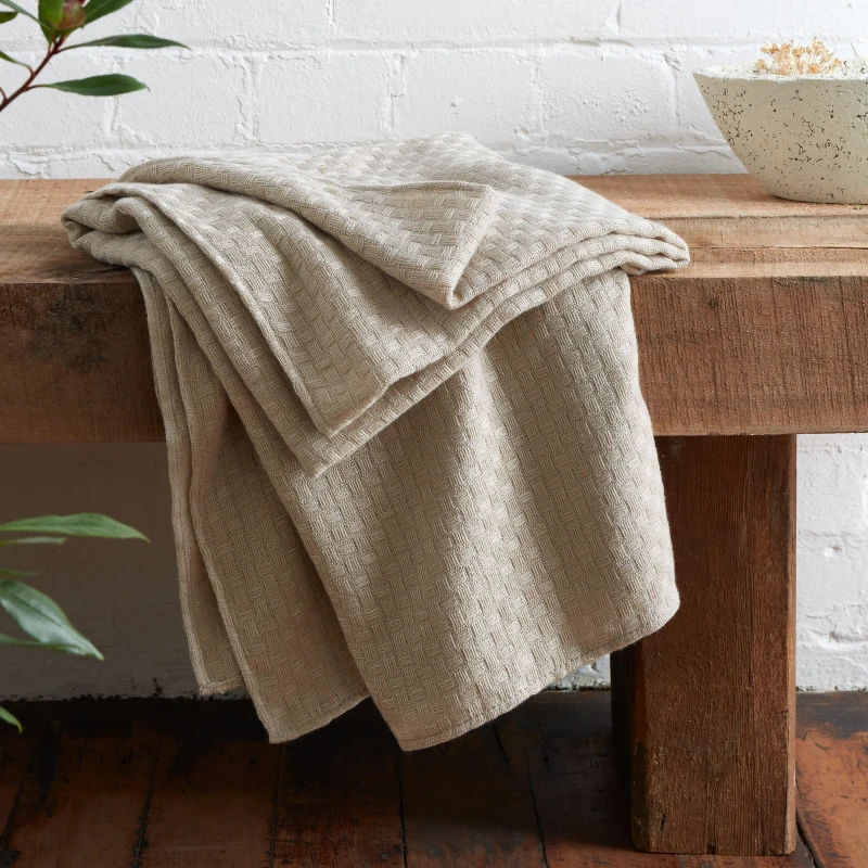 Image of Pineapple Elephant 'Lina Waffle' Geo Blanket Throw Beige unisex