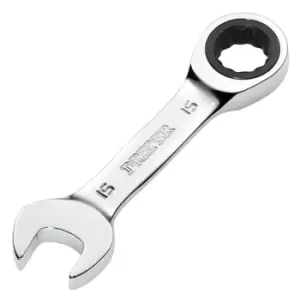 Image of Draper HI-TORQ Metric Stubby Ratchet Combination Spanner, 15mm