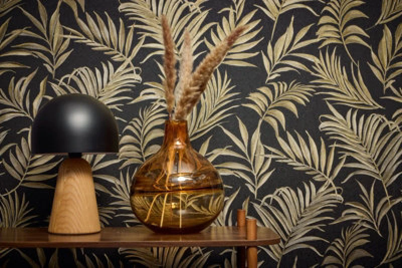 Image of As Creation Bricoflor Non-Woven Wallpaper, Leaf & Palm Wallpaper, Luxury, Pattern In Gold, Black - 10,05 X 0,53 M