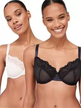 Image of DORINA Aliza Recycled Lace Non Padded Wired Bra (2 Pack) - Black/Pink, Size 40D, Women