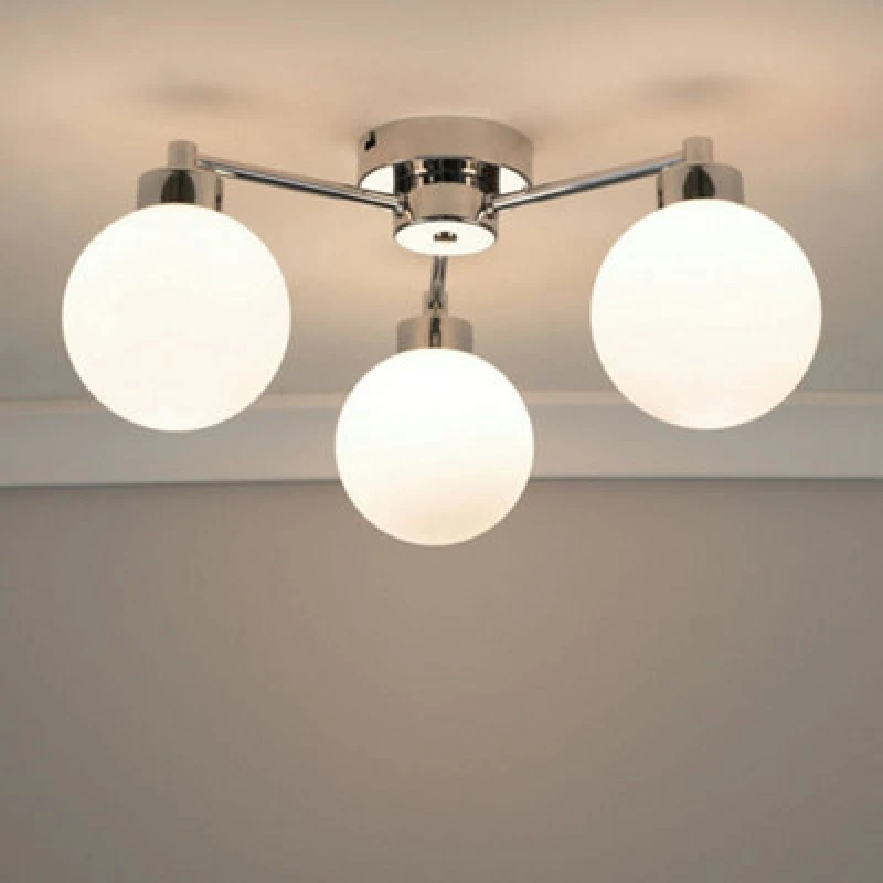 Image of ValueLights Jonah 3 Arm Globe Ball Shade Flush Ceiling Light Silver