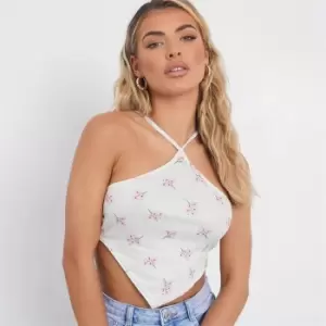 Image of I Saw It First Ditsy Floral Print Halterneck Hanky Hem Top - Yellow