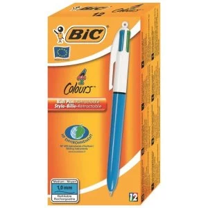 Image of Bic 4 Colour Retractable Ballpoint Pen 1.0mm Tip 0.3mm Line BlueBlack RedGreen Bulk Pack January December 2019