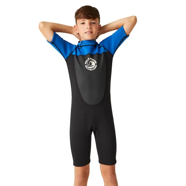 Image of Regatta Boys Shorty Lightweight Comfortable Grippy Wetsuit 9-10 Years - Chest 69-73cm (Height 135-140cm) Black/Nautical Blue/White RKM023B-EPW-9