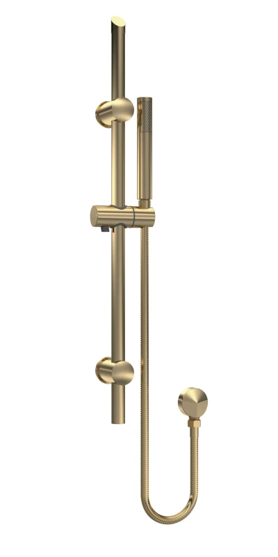 Image of Balterley Round Slide Rail Shower Kit with Outlet Elbow Brushed Brass in Metallics Metallics Unisex