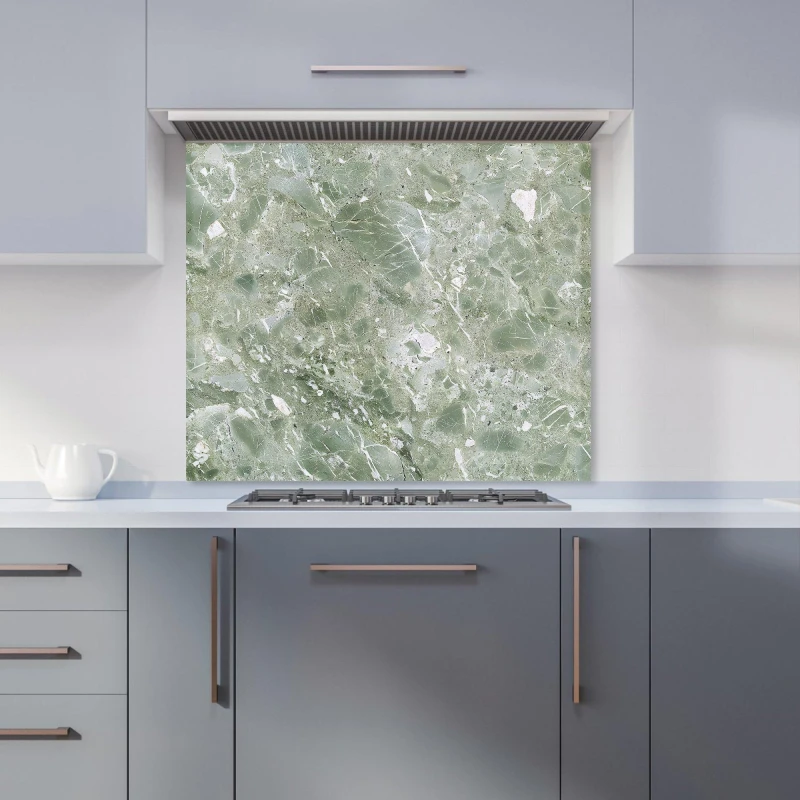 Image of Warren Reed - Designer Polished Sage Green Quartz Effect Kitchen Splashback Size: 600mm x 750mm Green Unisex 600mm x 750mm