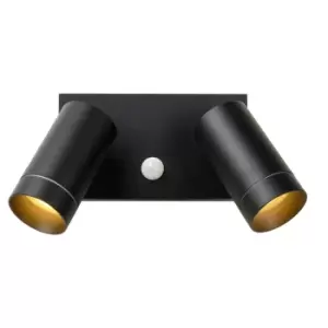 Image of Taylor Modern Wall Spotlight Outdoor, PIR Sensor - 2xGU10 - IP54 - Black