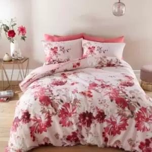 Image of Bianca Briony Floral Garden 100% Cotton Reversible Duvet Cover and Pillowcase Set, Pink, King