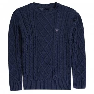 Image of Gant Elevated Cable Knit Jumper - Marine Melng487