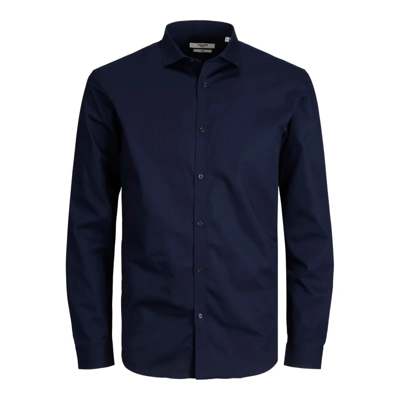 Image of Jack and Jones Cardiff Plain Long Sleeve Button Up Shirt - Blue Blue L