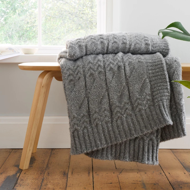 Image of Bianca Cosy Soft Cable Knit Blanket Throw Throws 150x200cm Grey 42626802155