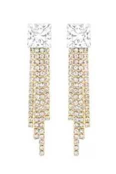 Image of Gold Plated Cubic Zirconia Square Crystal Drop Earrings