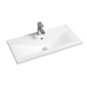 Image of Limoge Mid-edge Ceramic 81Cm Narrow Inset Basin With Dipped Bowl