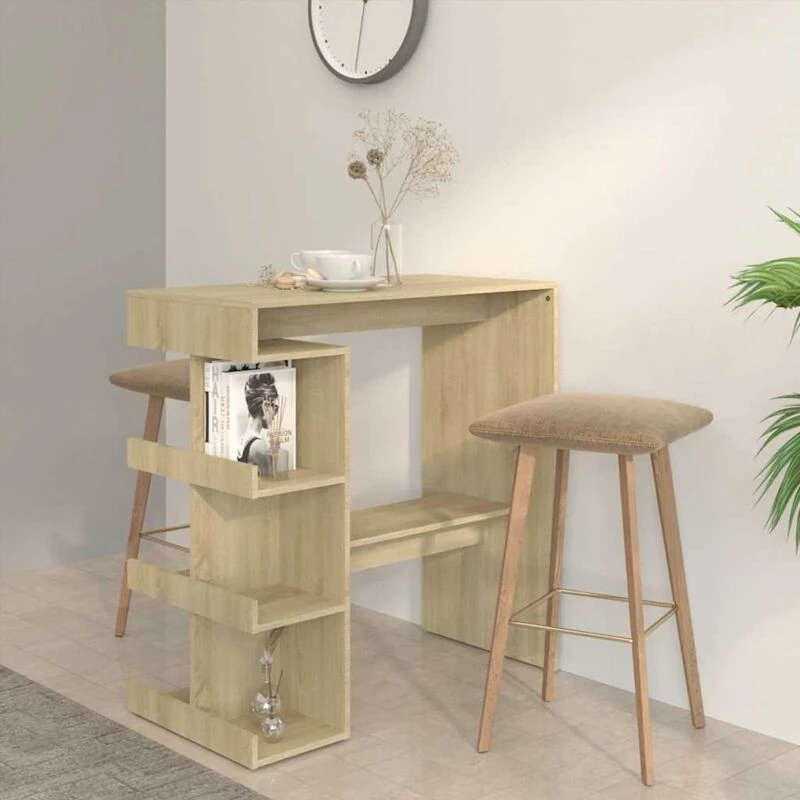 Image of VIDAXL Vidaxl - Bar Table with Storage Rack Sonoma Oak 100x50x101.5cm Engineered Wood 8720286834169