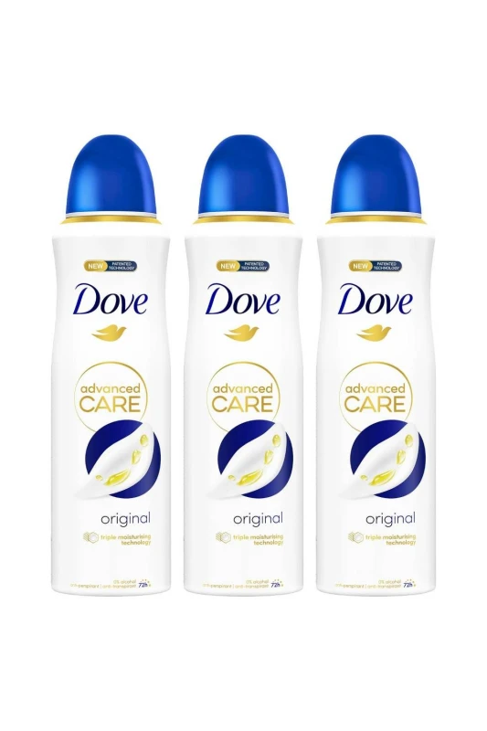 Image of Dove Advanced Care 'Antiperspirant Deodorant' Spray Original, 3x 200ml White