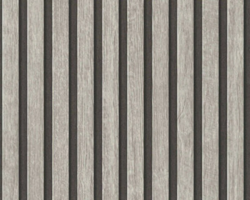 Image of A.S. Creation Wooden Slats Panelling 3D Wood Panel Stripe Light Grey Black Wallpaper Light Grey unisex
