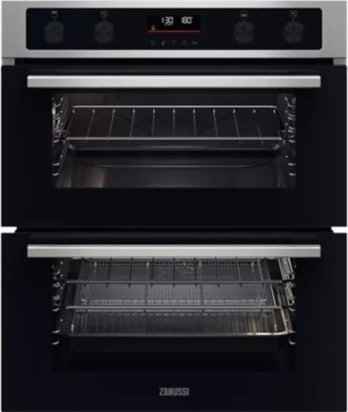 Image of Zanussi Series 40 AirFry ZPCNA7XN Built Under Electric Double Oven - Black / Stainless Steel - A/A Rated