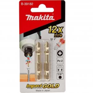Image of Makita Double Torsion Impact Gold Pozi Screwdriver Bit PZ2 50mm Pack of 2