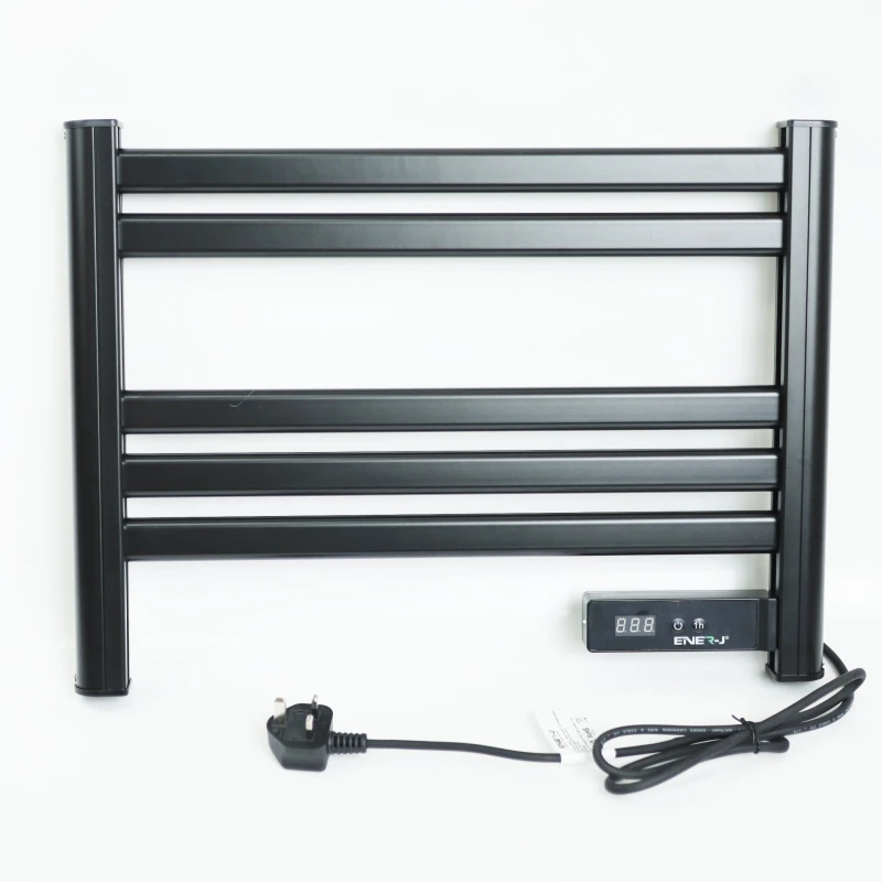 Image of ENER-J Infrared Heating Towel Rail LC Screen with BS plug 1.2 m for Bathroom IP24 Black in Jet Black Jet Black Unisex