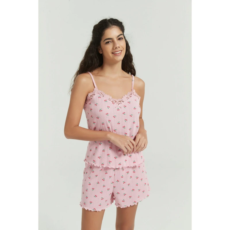 Image of Be You Pointelle Cherry Cami Shortie Pyjama - Pink Pink 16 - 18