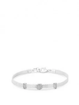 Image of Simply Silver Sterling Silver Cubic Zirconia Round Station Mesh Bracelet