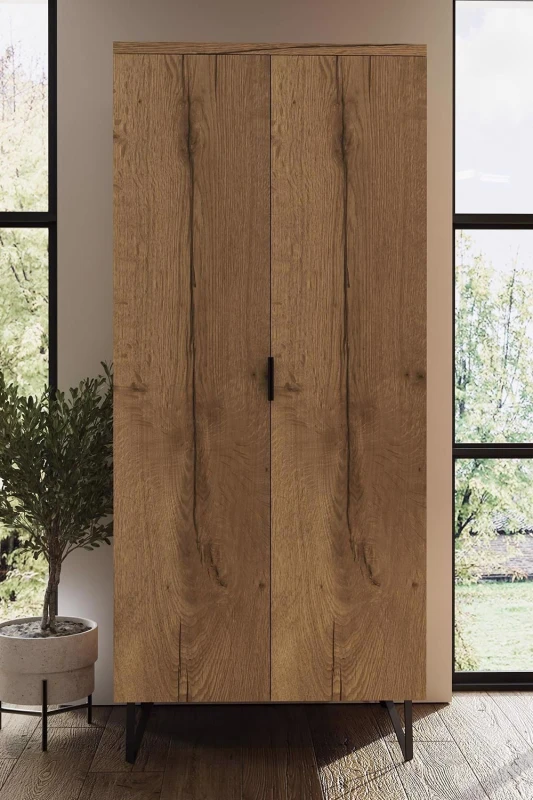 Image of FWStyle Fisso 2 Door Cracked Oak Double Wardrobe Brown