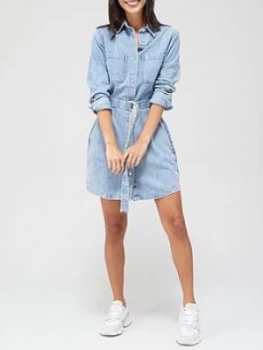 Image of Calvin Klein Jeans Relaxed Belted Shirt Dress - Blue