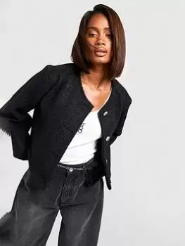 Image of Boohoo Textured Jacket - Black, Size 16, Women