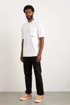 Image of Slim Fit White Short Sleeve Oversize Pocket Tee