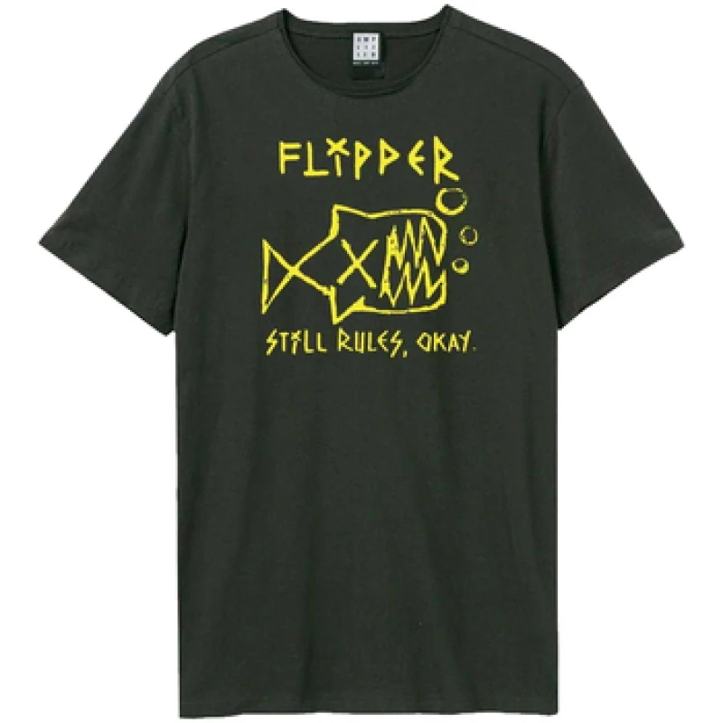 Image of Amplified Mens Still Rules Flipper T-Shirt in Charcoal Size: XS Charcoal Male XS