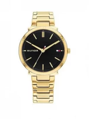Image of Tommy Hilfiger Zoey Black Dial Gold Tone Bracelet Watch, Gold, Women