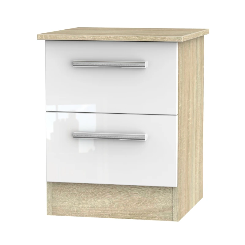 Image of Trent 2 Drawer Bedside Cabinet In White & Bardolino Oak (Ready Assembled)