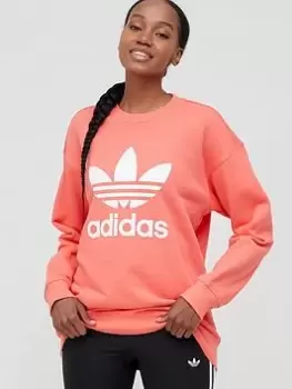 Image of adidas Originals Trefoil Crew Sweat Top - Coral, Size 8, Women
